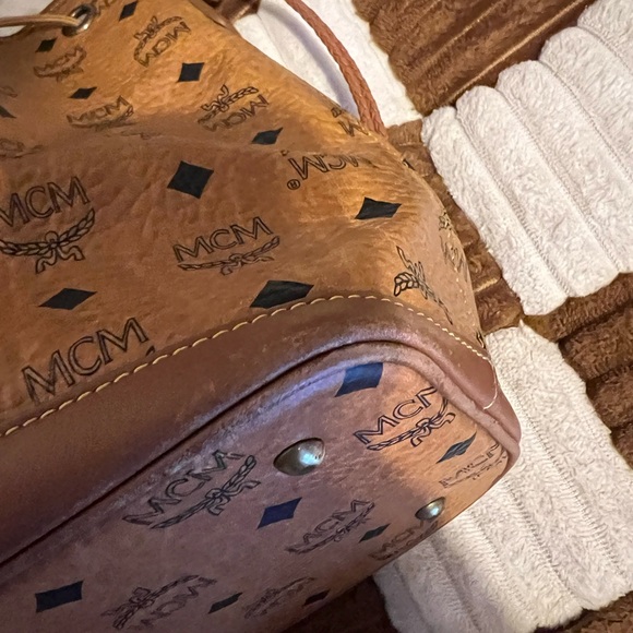 MCM Cognac Visetos Drawstring Bucket Bag - Picture 9 of 14